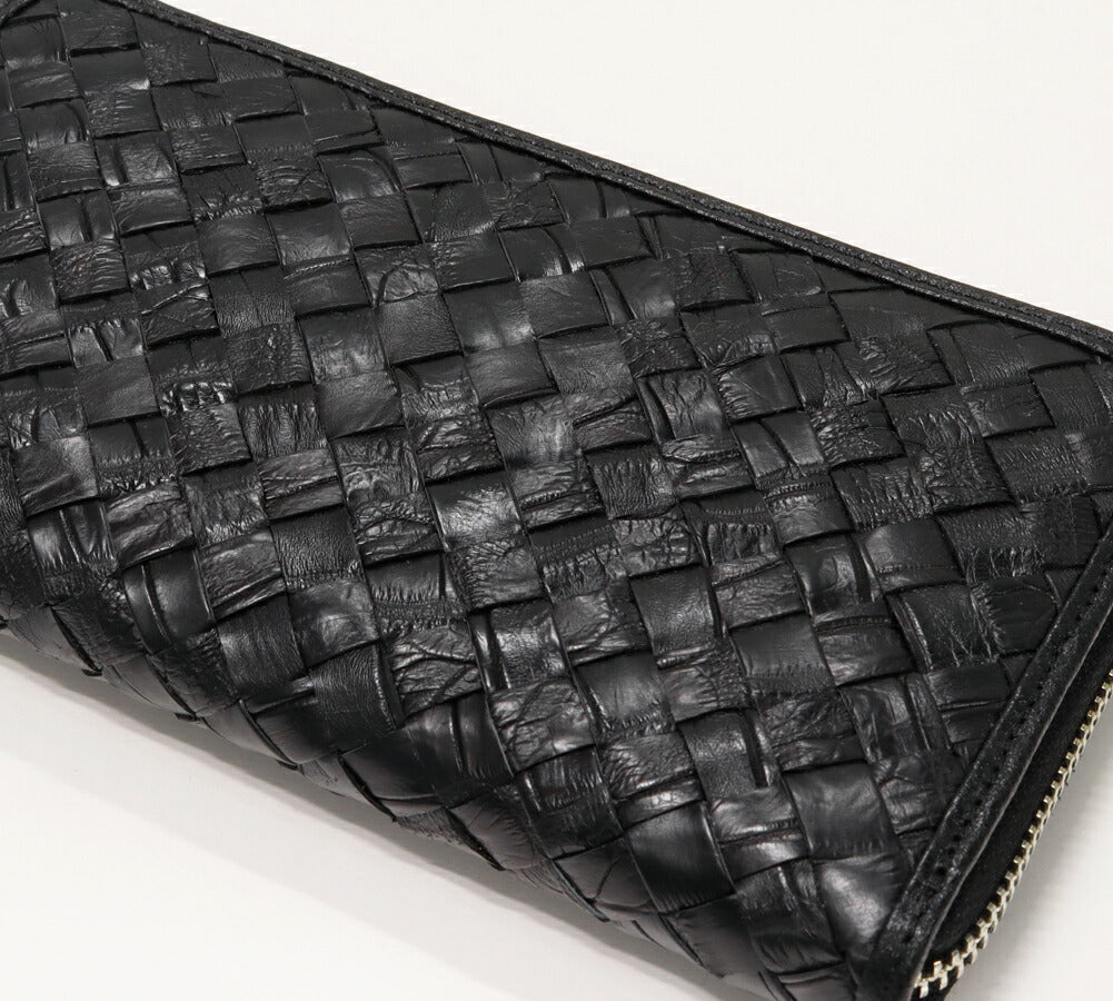 Crocodile Round Zipper Long Wallet Black