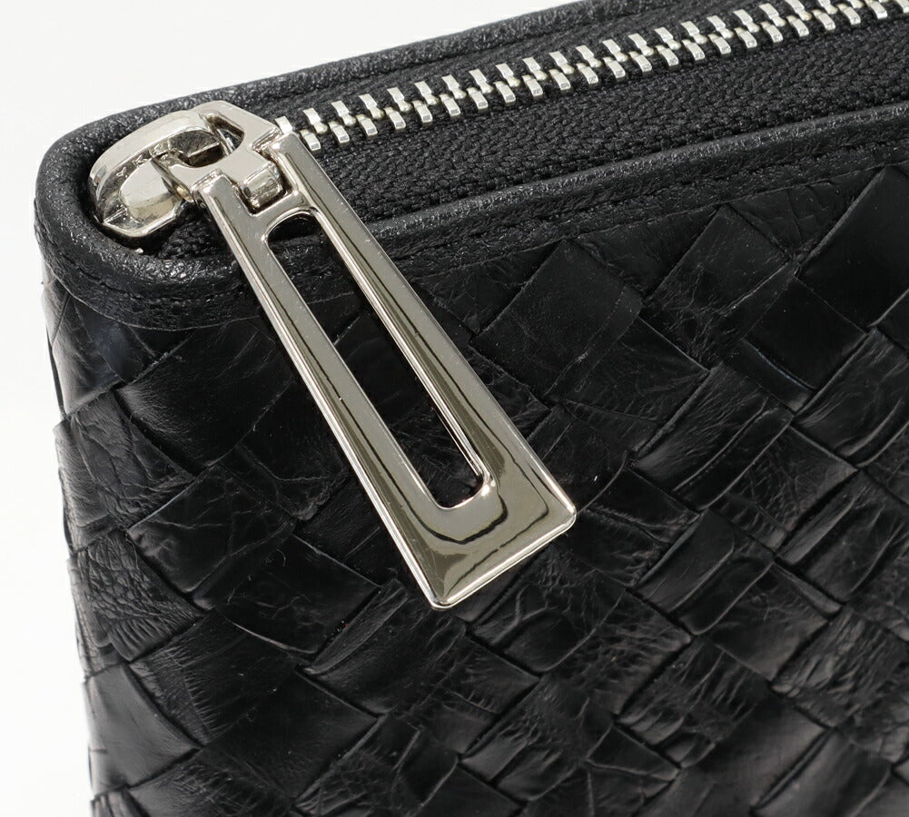 Crocodile Round Zipper Long Wallet Black