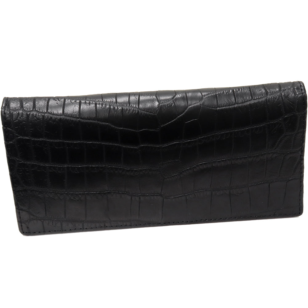 Crocodile Zipper Long Wallet Black