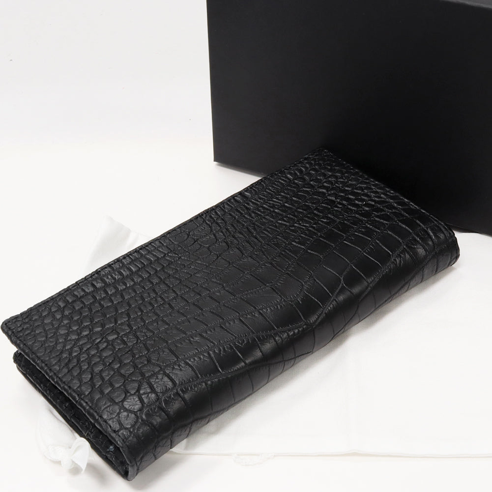 Crocodile Zipper Long Wallet Black