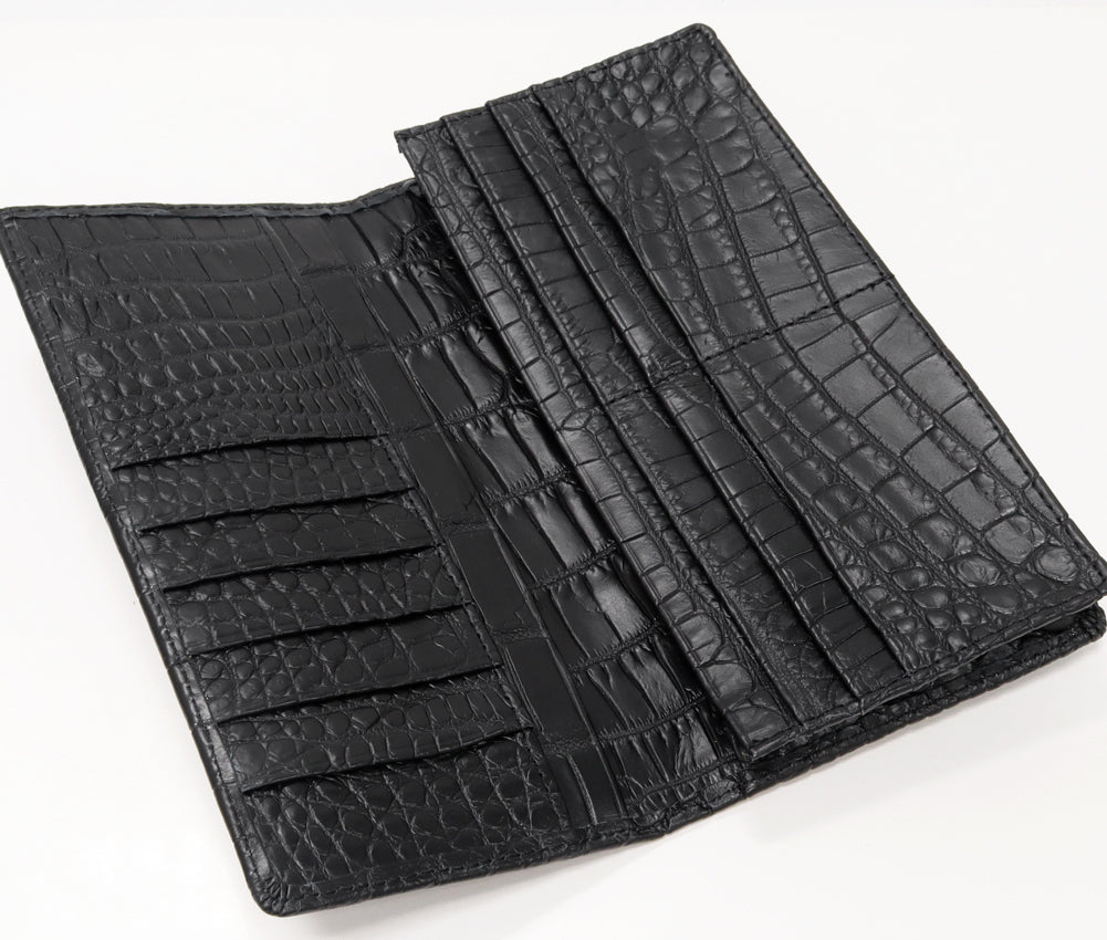 Crocodile Zipper Long Wallet Black