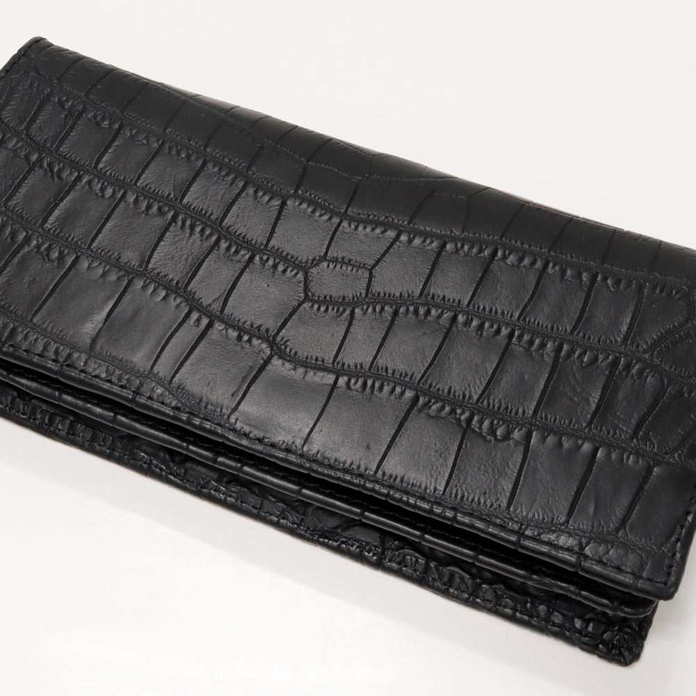 Crocodile Zipper Long Wallet Black