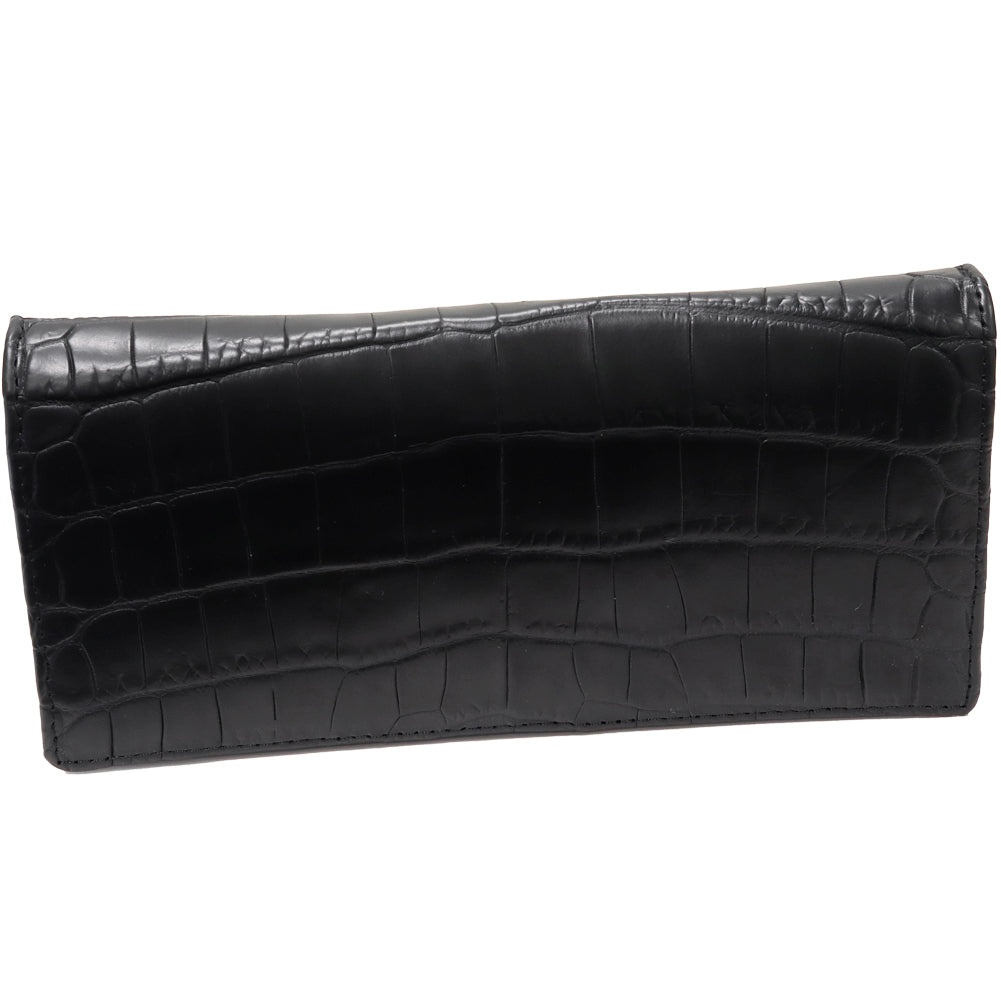 Crocodile Zipper Long Wallet Black