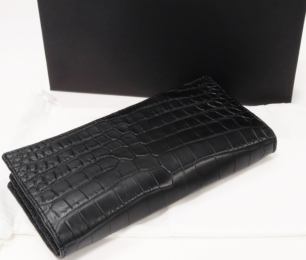 Crocodile Zipper Long Wallet Black