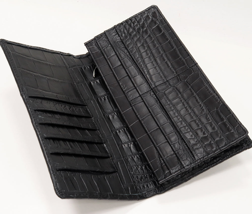 Crocodile Zipper Long Wallet Black