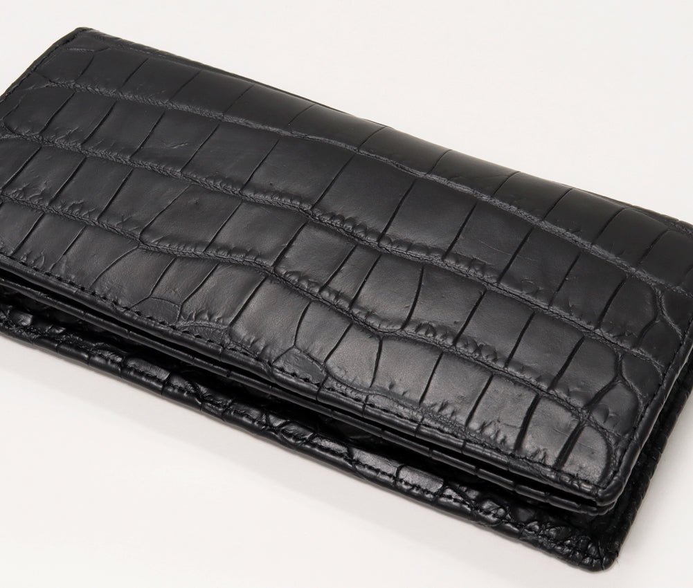 Crocodile Zipper Long Wallet Black