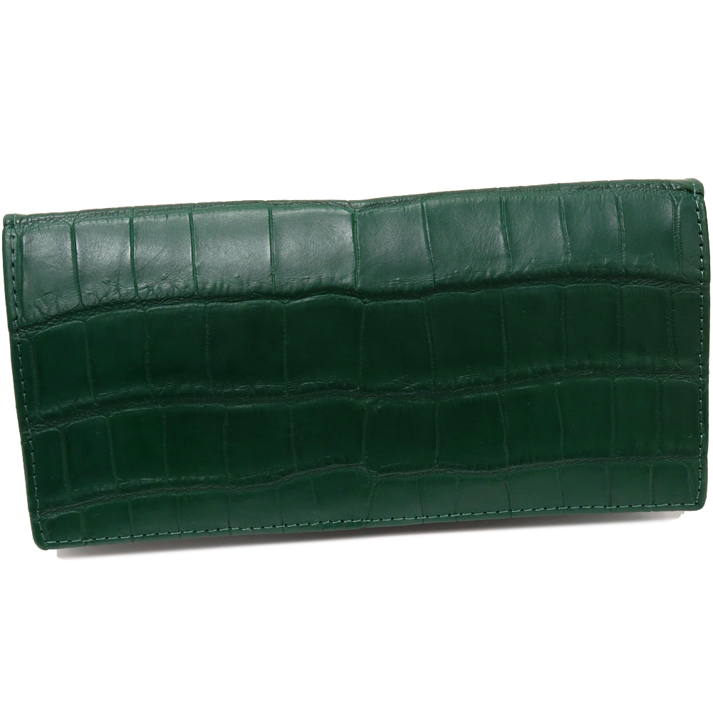 Crocodile Zipper Long Wallet Green