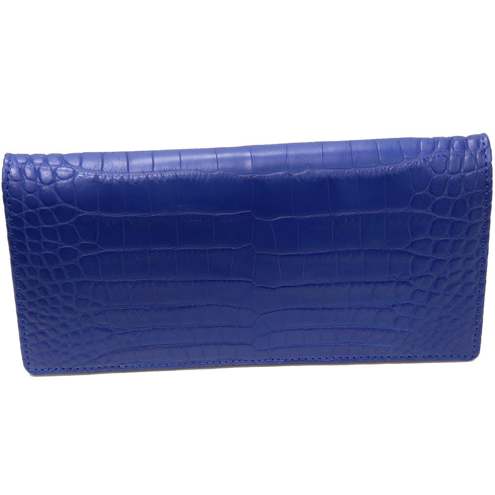 Crocodile Zipper Long Wallet Blue in Pristine Condition