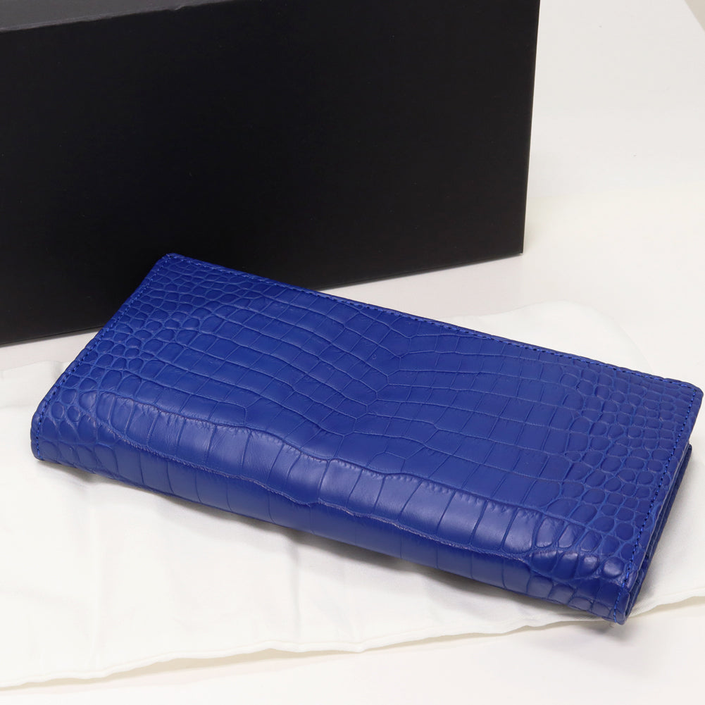 Crocodile Zipper Long Wallet Blue in Pristine Condition