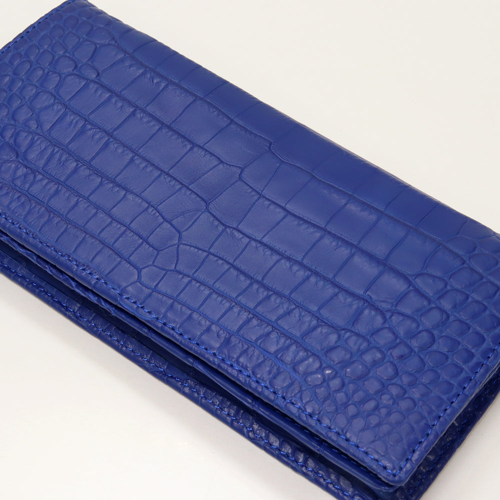 Crocodile Zipper Long Wallet Blue in Pristine Condition