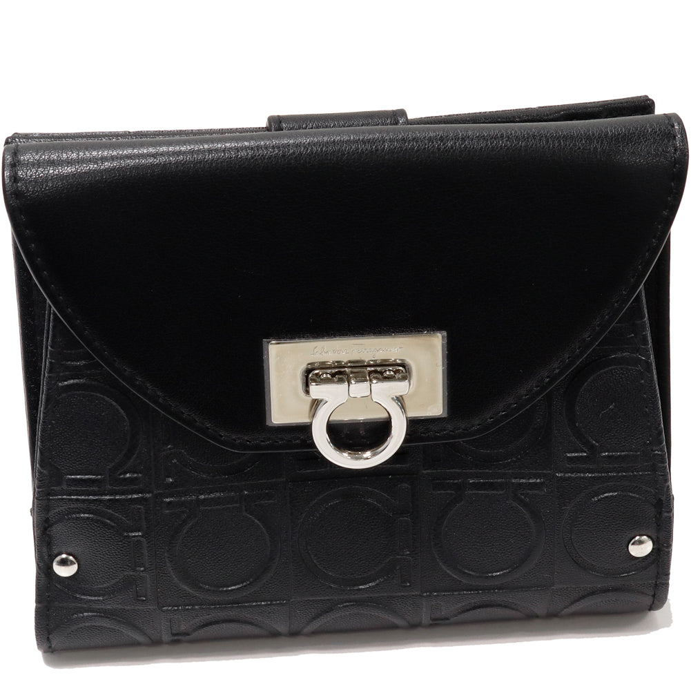 Salvatore Ferragamo Bifold Wallet Calf Leather Black 224664 in Pristine Condition