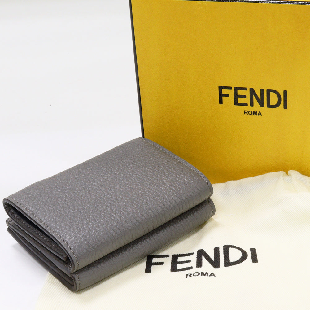 Fendi Tri-Fold Wallet with Coin Pocket FF Bucket Gray Calf 7M0280 in Pristine Condition