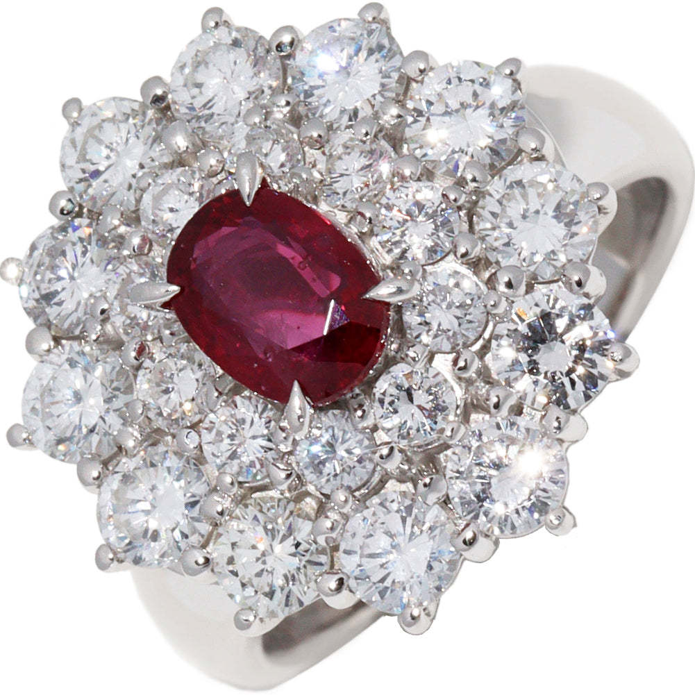 Pt900 Ruby 0.76ct Diamond 2.05ct Ring Size 12