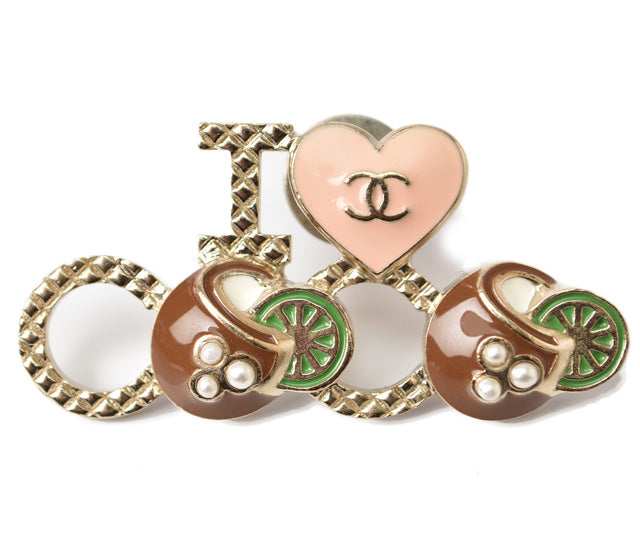 Chanel Brooch Pin Badge I LOVE COCO Heart Motif Gold/Brown