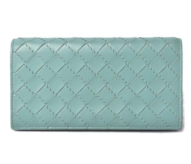 Bottega Veneta Leather Long Wallet Flap Intrecciato Light Blue in Excellent Condition