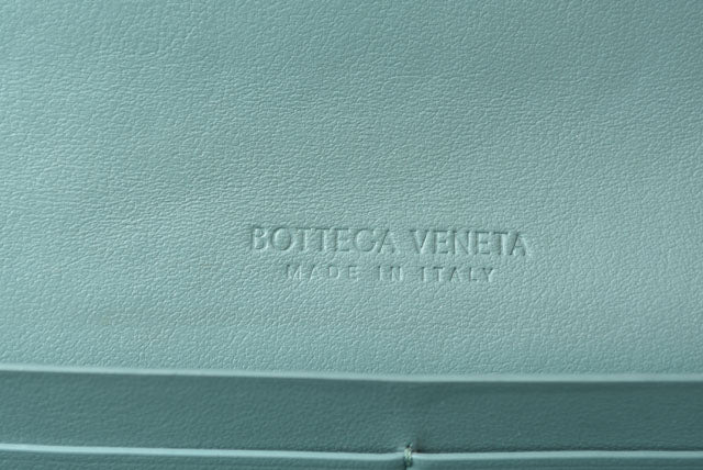 Bottega Veneta Leather Long Wallet Flap Intrecciato Light Blue in Excellent Condition