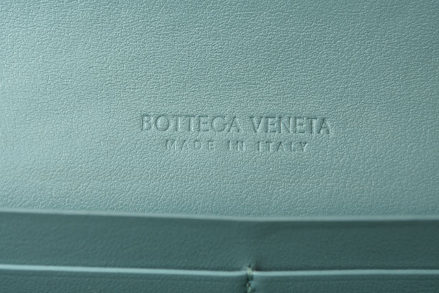 Bottega Veneta Leather Long Wallet Flap Intrecciato Light Blue in Excellent Condition