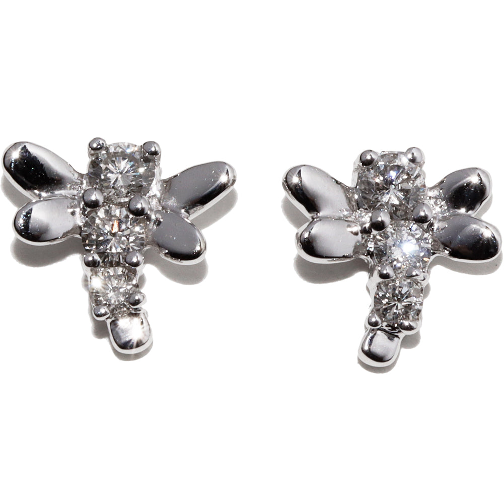 K18WG White Gold Diamond Earrings 0.22ct Dragonfly in Great Condition