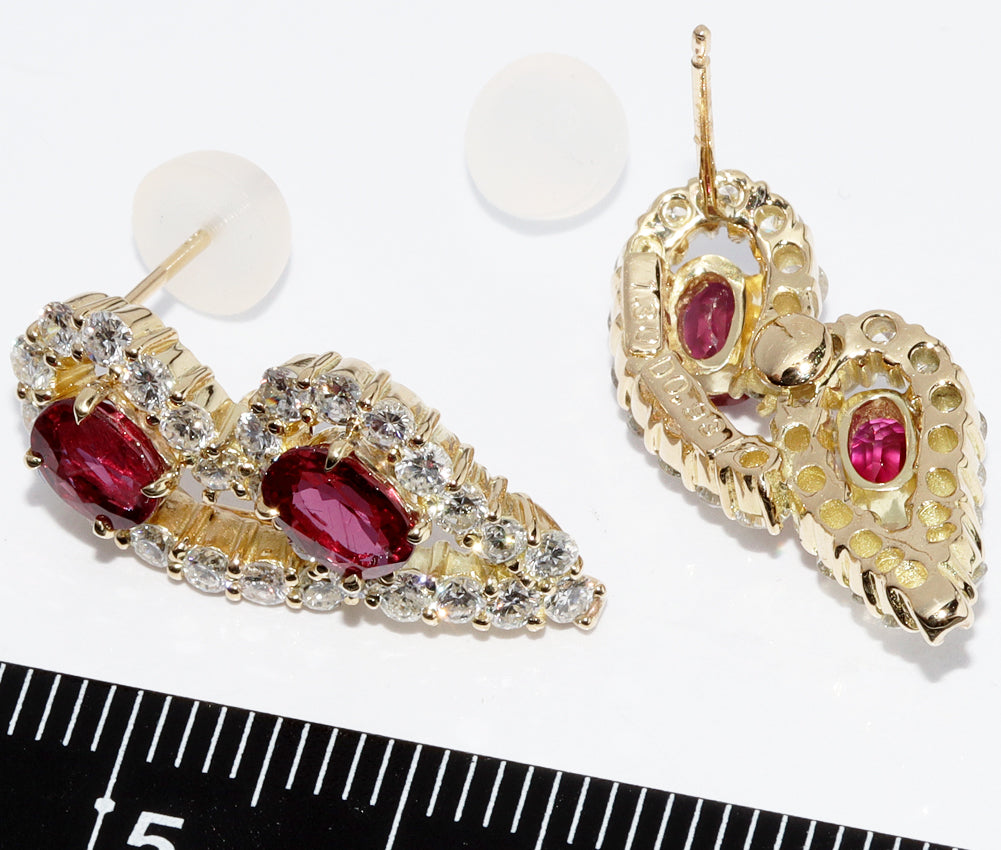 K18YG Yellow Gold Ruby 2.60ct Diamond 1.86ct Earrings in Great Condition