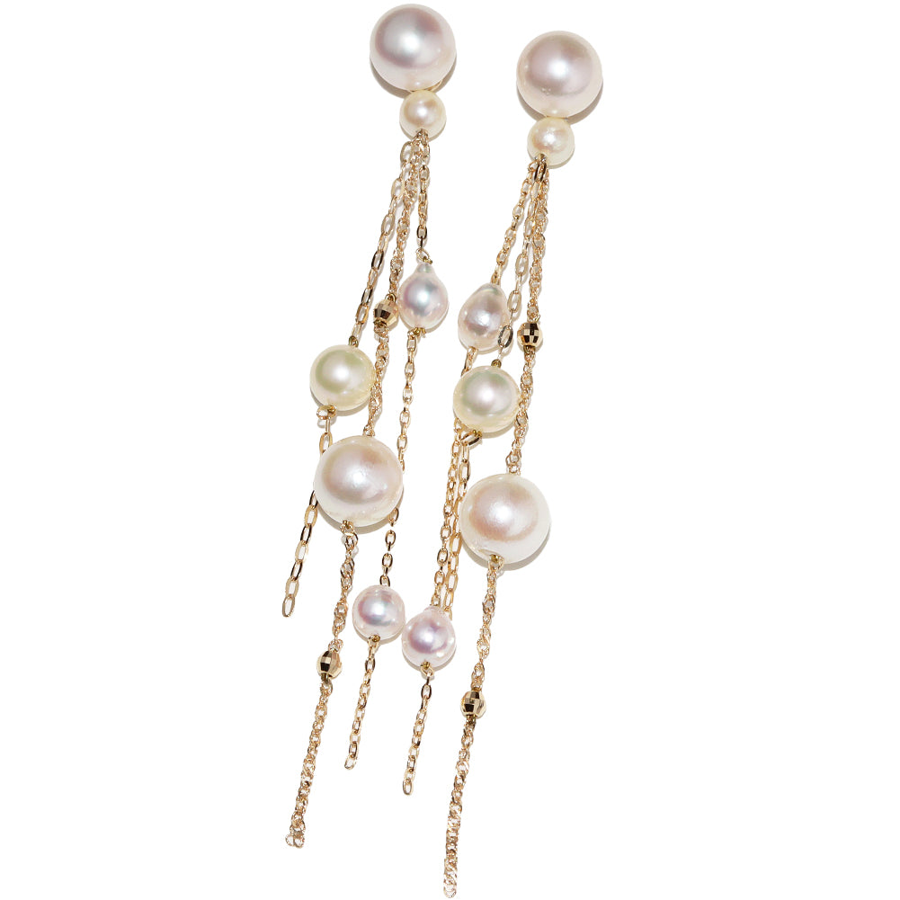 K18YG Yellow Gold Pearl 2WAY Earrings in Great Condition