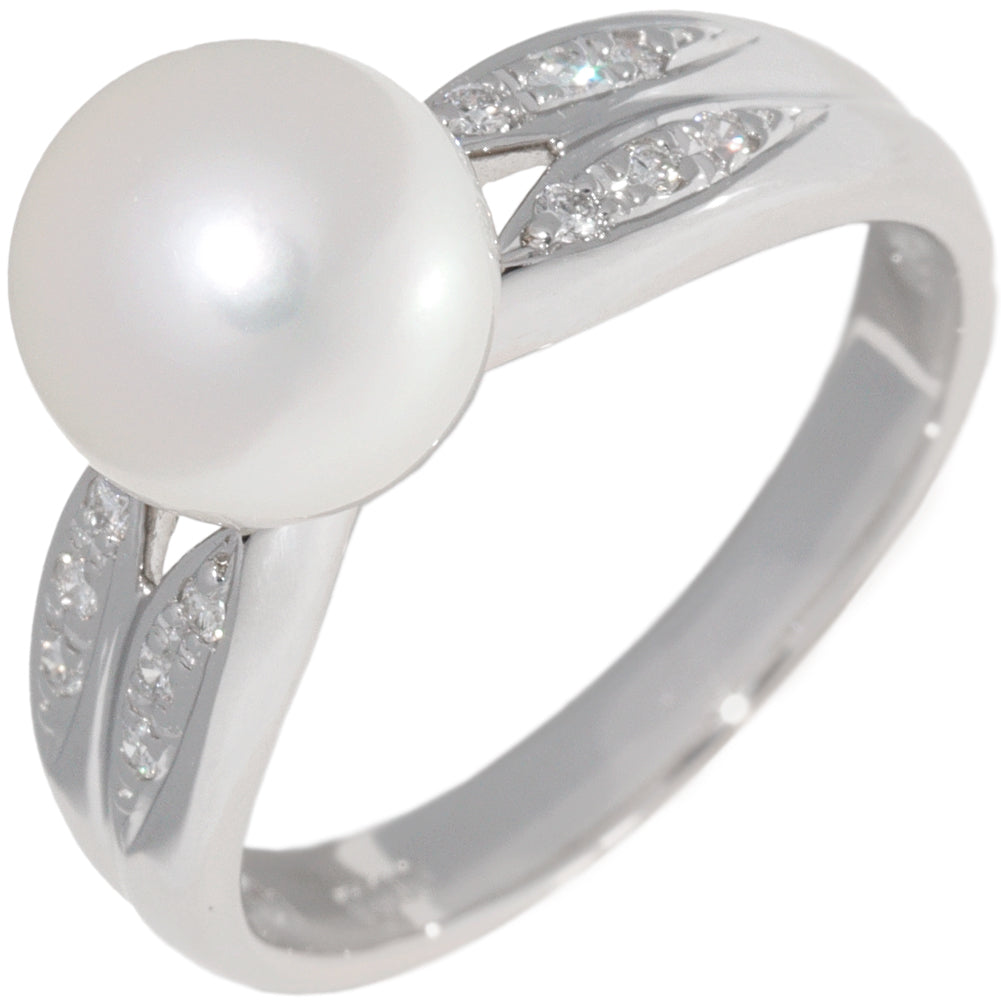 Mitsukoshi Pt900 Pearl 9.0mm Diamond 0.10ct Ring Size 16 in Great Condition