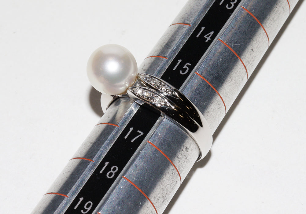 Pt900 Pearl Diamond Ring