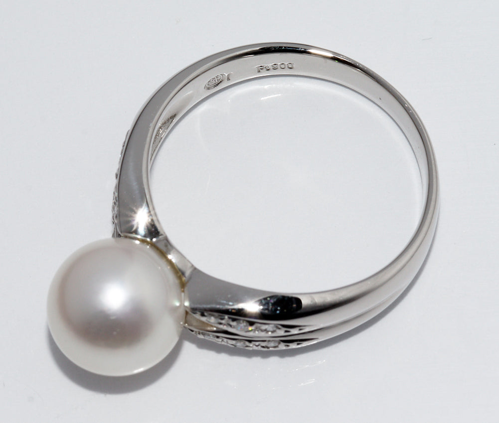 Pt900 Pearl Diamond Ring