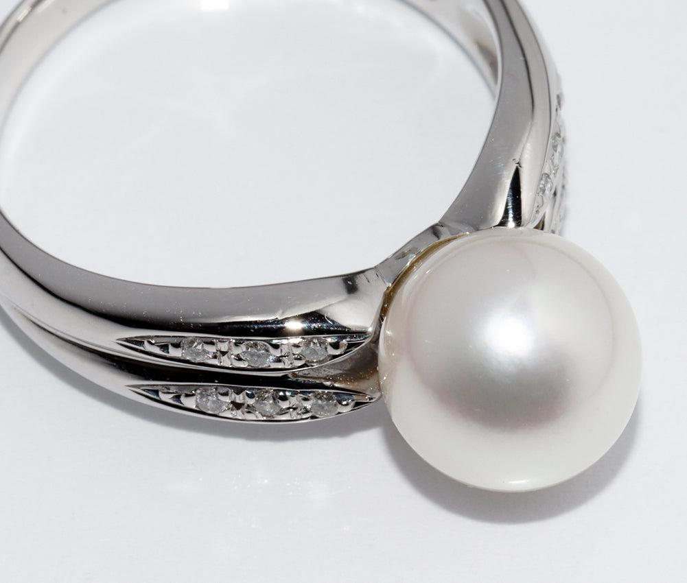 Pt900 Pearl Diamond Ring