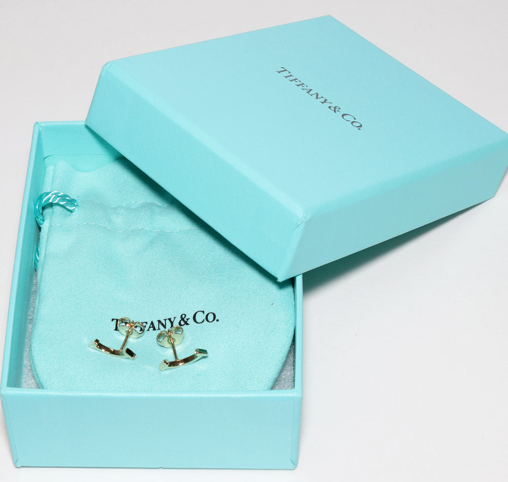 Tiffany & Co K18YG T Smile Earrings in Great Condition