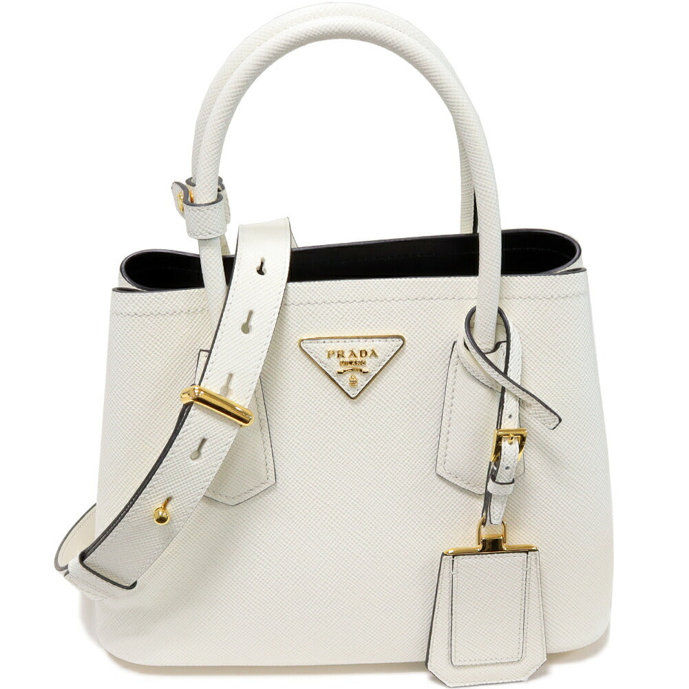 Prada Leather Hand Tote Bag White/Black