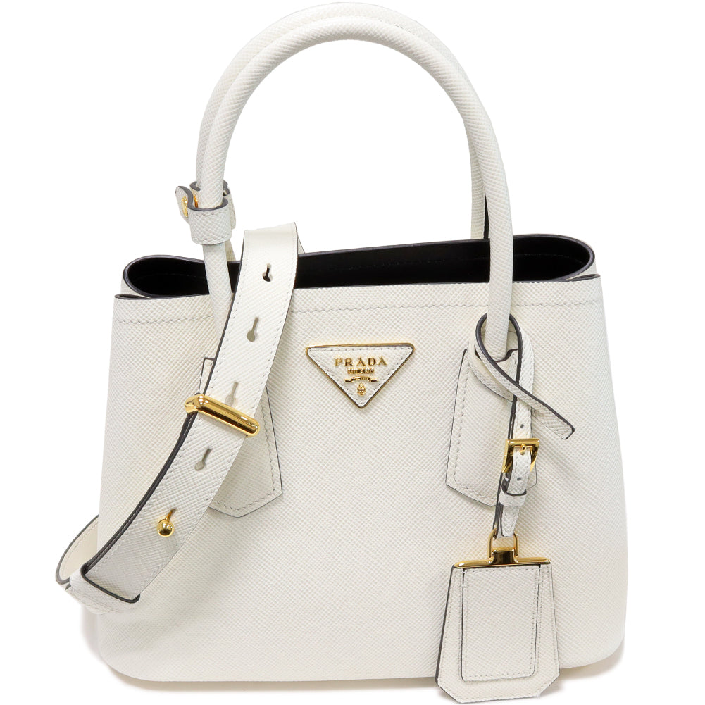 Prada Leather Hand Tote Shoulder Bag Mini White x Black in Pristine Condition