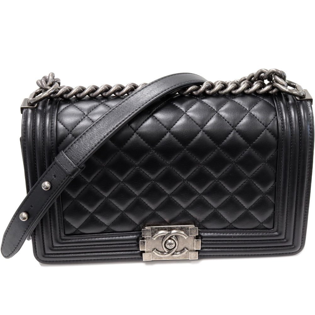 Chanel Boy Chain Shoulder Bag Lambskin Black A67086