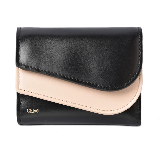 Chloe KIKI Small Leather Cotton Wallet Black Beige