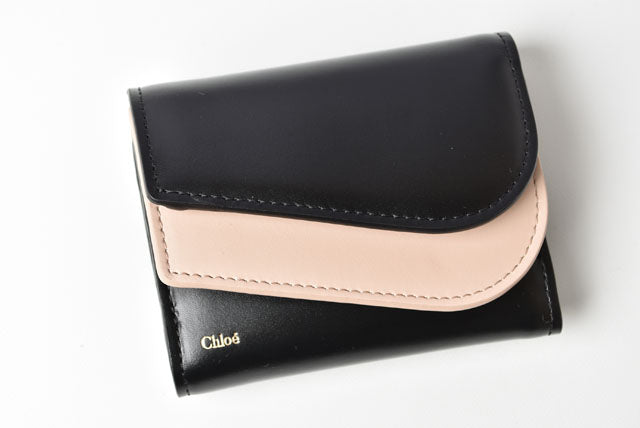 Chloe KIKI Small Leather Cotton Wallet Black Beige