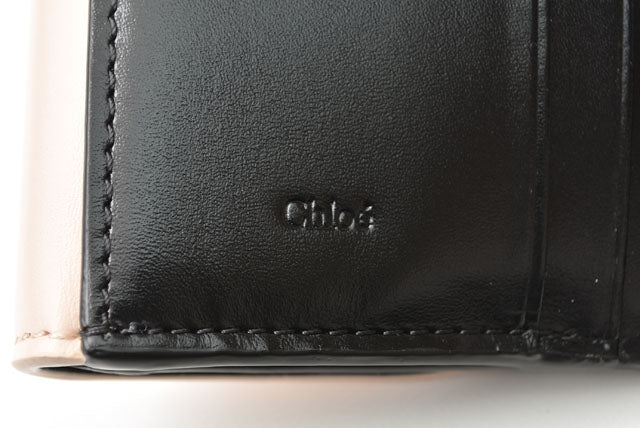 Chloe KIKI Small Leather Cotton Wallet Black Beige