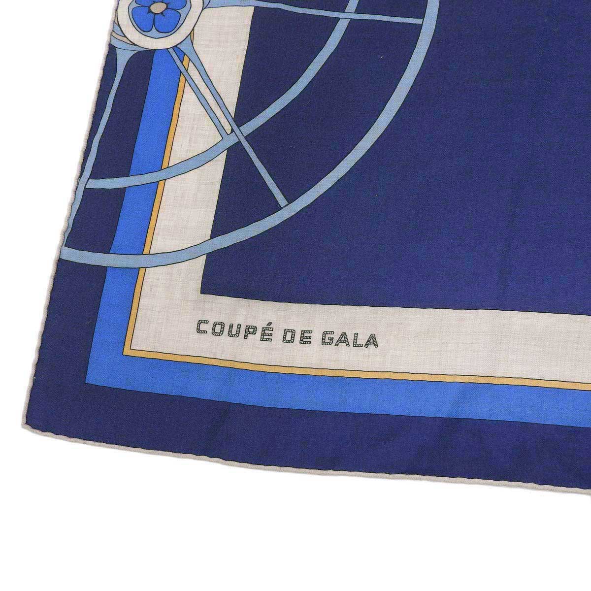 Hermes Scarf Navy Blue Beige Silk Blend