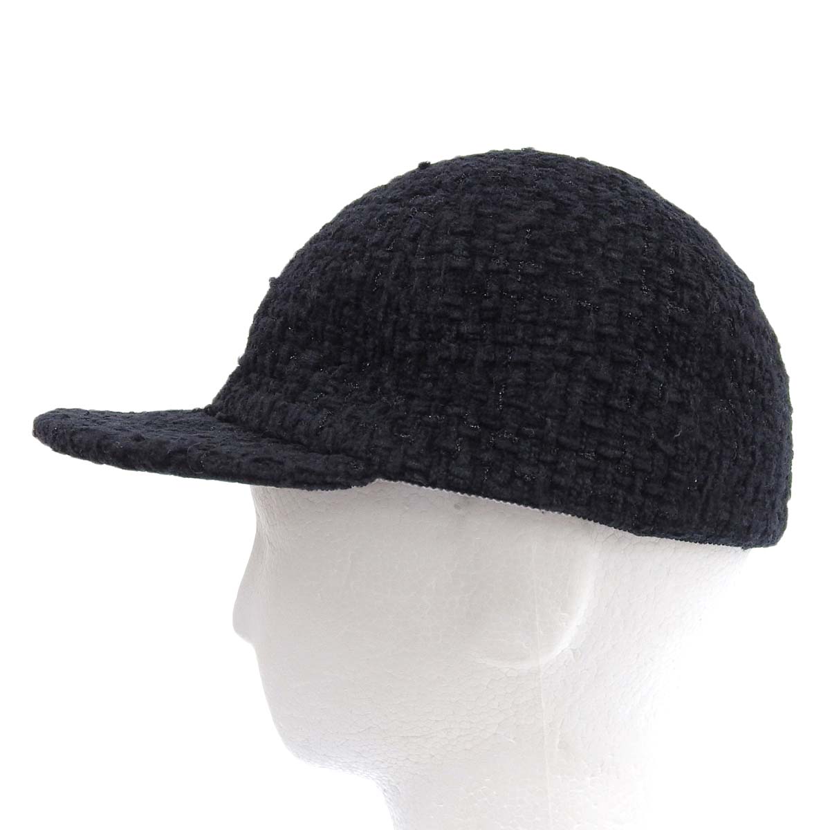 Chanel Tweed Cap Black Wool Blend