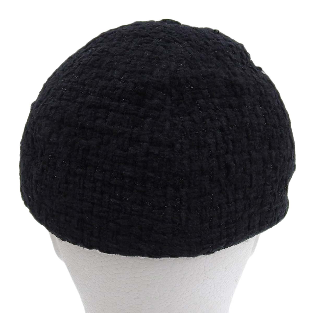 Chanel Tweed Cap Black Wool Blend