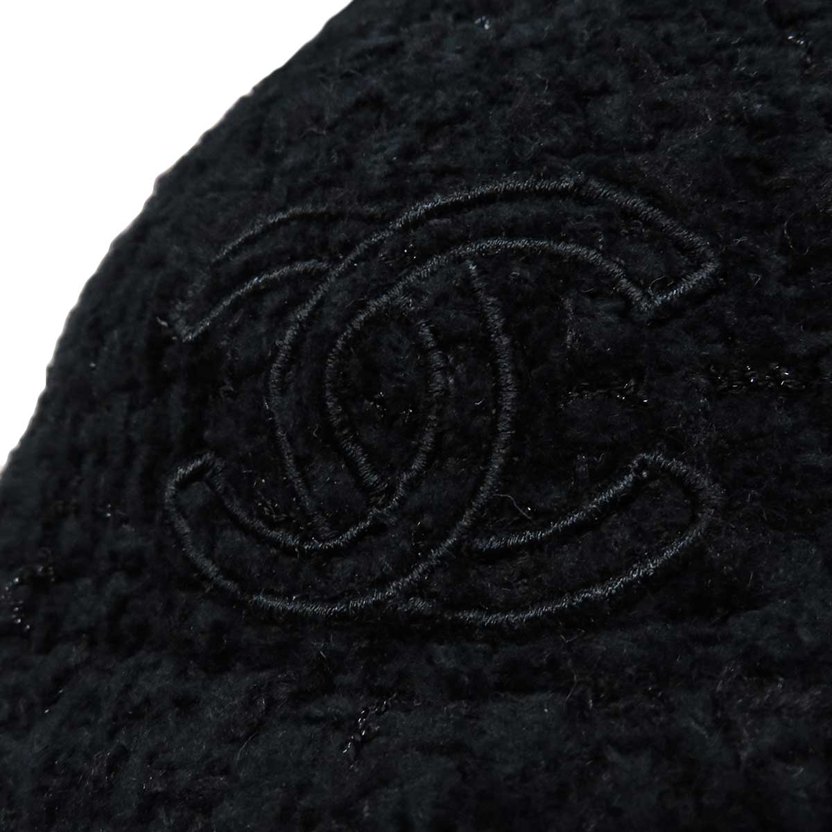 Chanel Tweed Cap Black Wool Blend