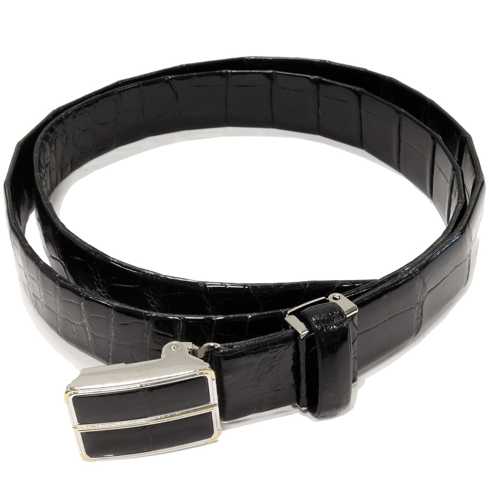 Crocodile Belt Glossy Black SS Buckle