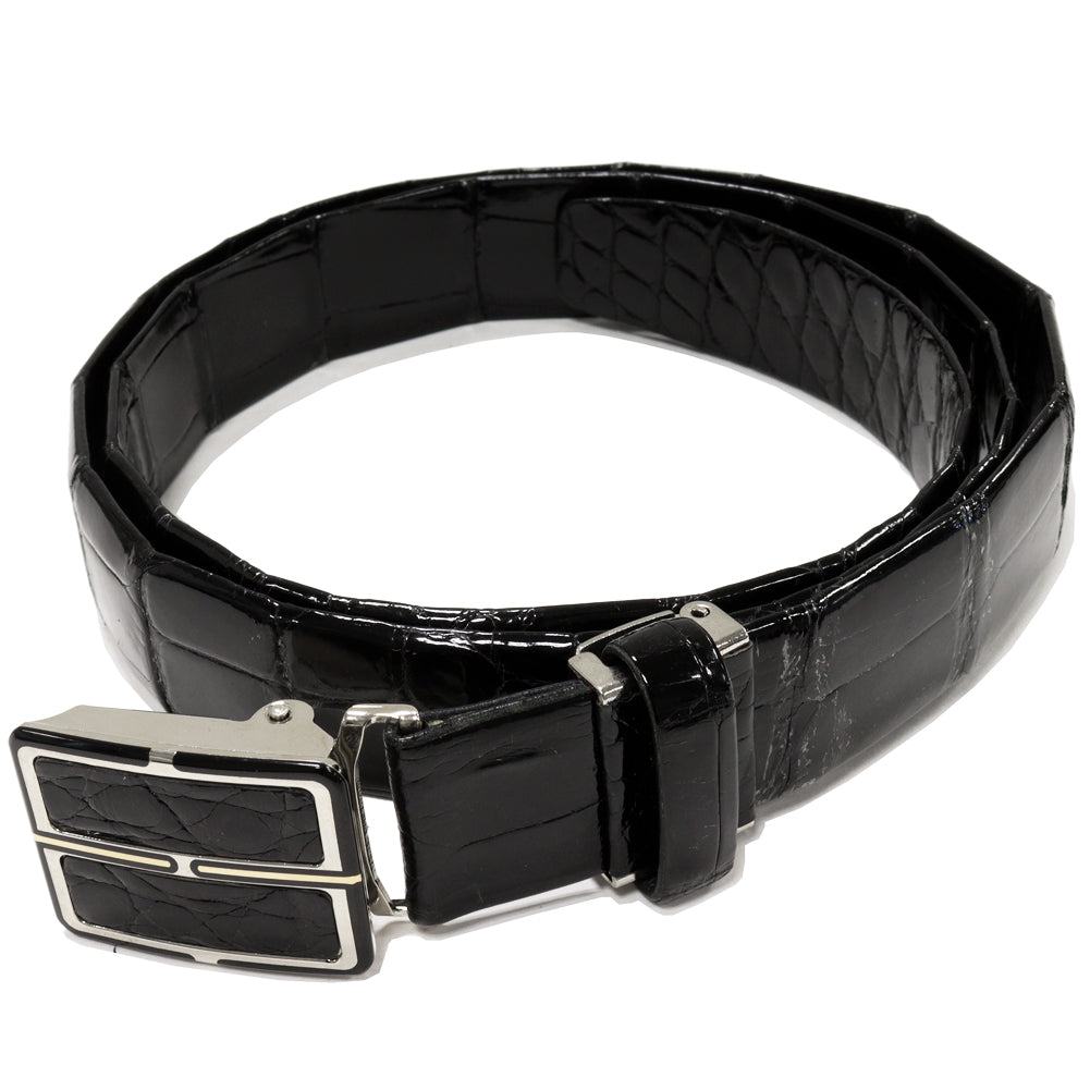 Crocodile Belt Glossy Black SS Buckle