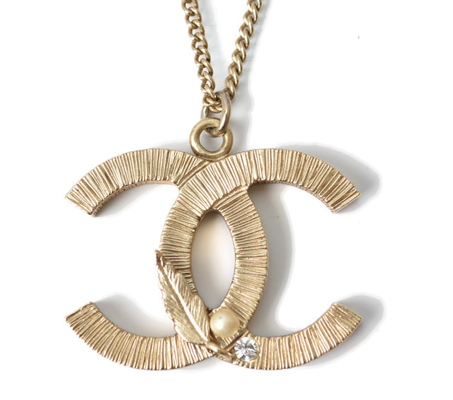 Chanel Necklace Pendant Metal Rhinestone Faux Pearl Gold