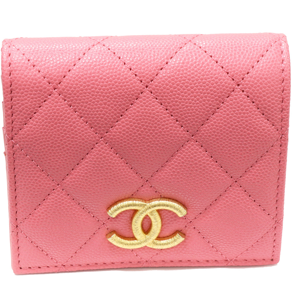 Chanel Soft Caviar Skin Bifold Wallet with Coin Pocket, Pink, Gold Hardware, AP3185 in Pristine Condition