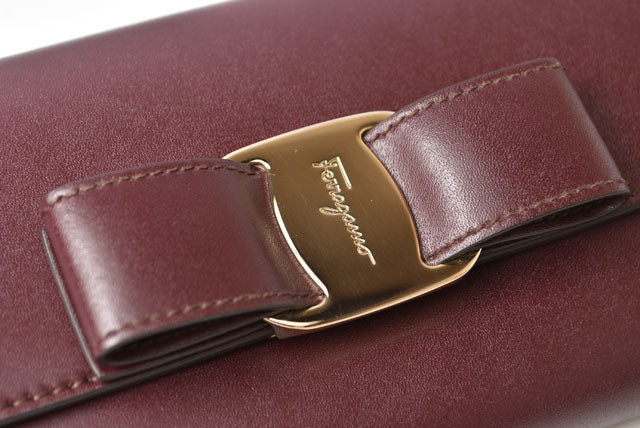 Salvatore Ferragamo Leather Long Wallet Vara Ribbon Burgundy