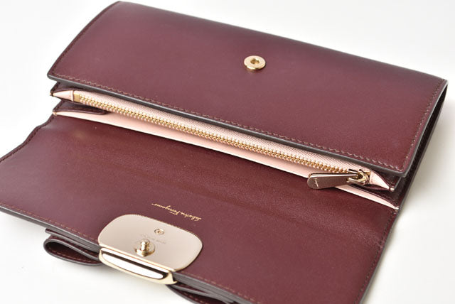 Salvatore Ferragamo Leather Long Wallet Vara Ribbon Burgundy