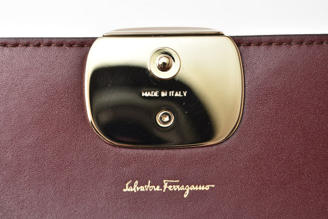 Salvatore Ferragamo Leather Long Wallet Vara Ribbon Burgundy