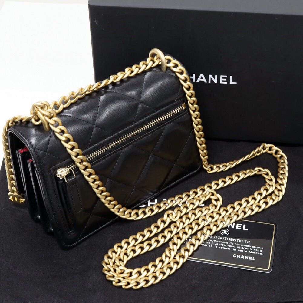 Chanel Lambskin Chain Wallet Black Vintage Gold