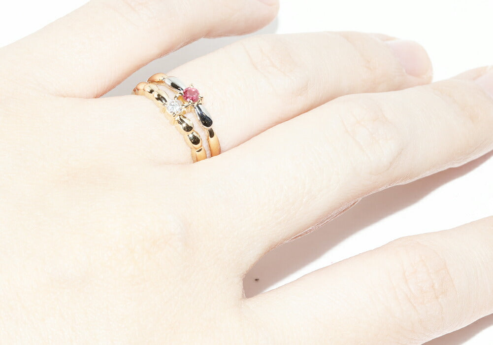 K18YG Pt900 Ruby Diamond Ring