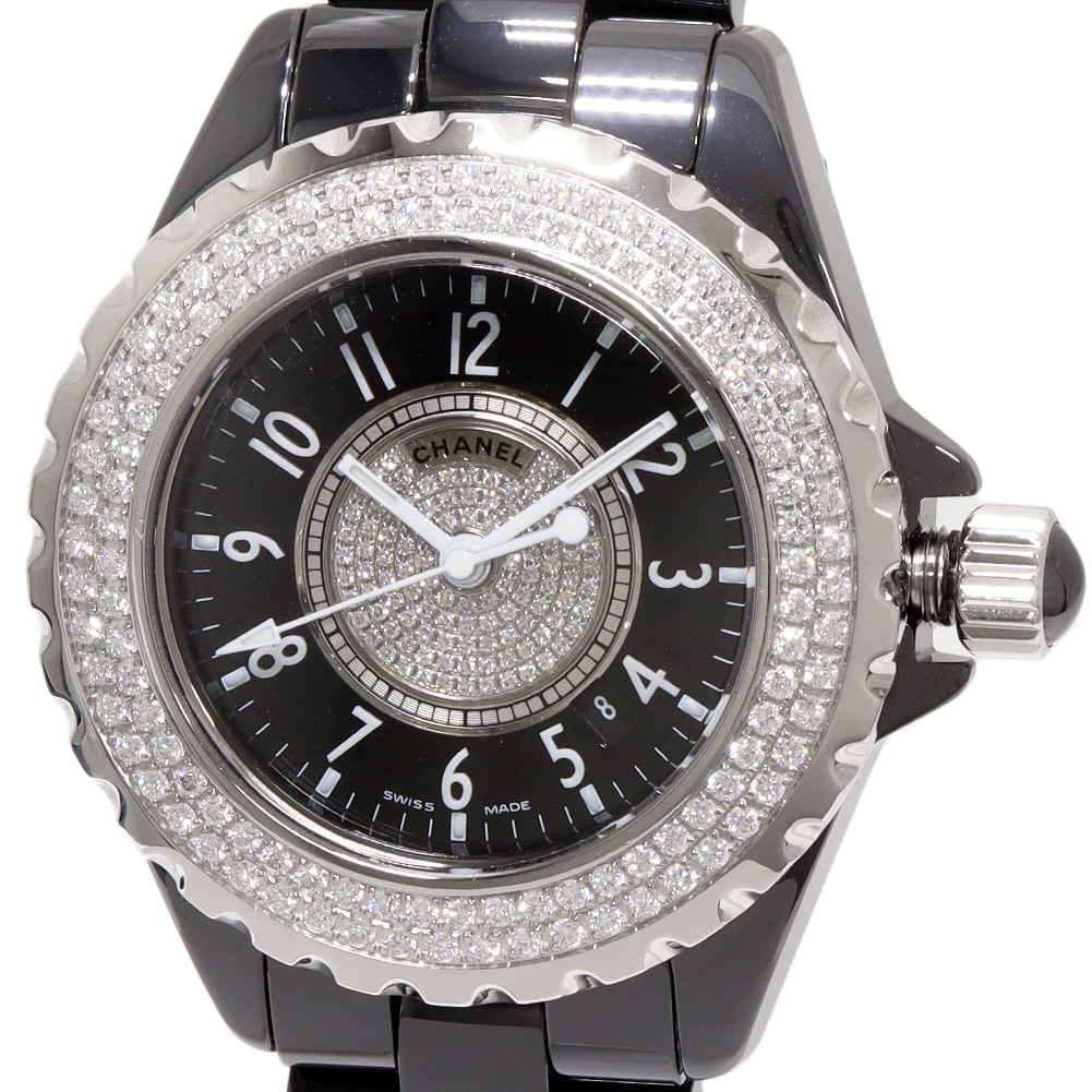 Chanel J12 33mm Black Ceramic Diamond Quartz H1708 in Great Condition