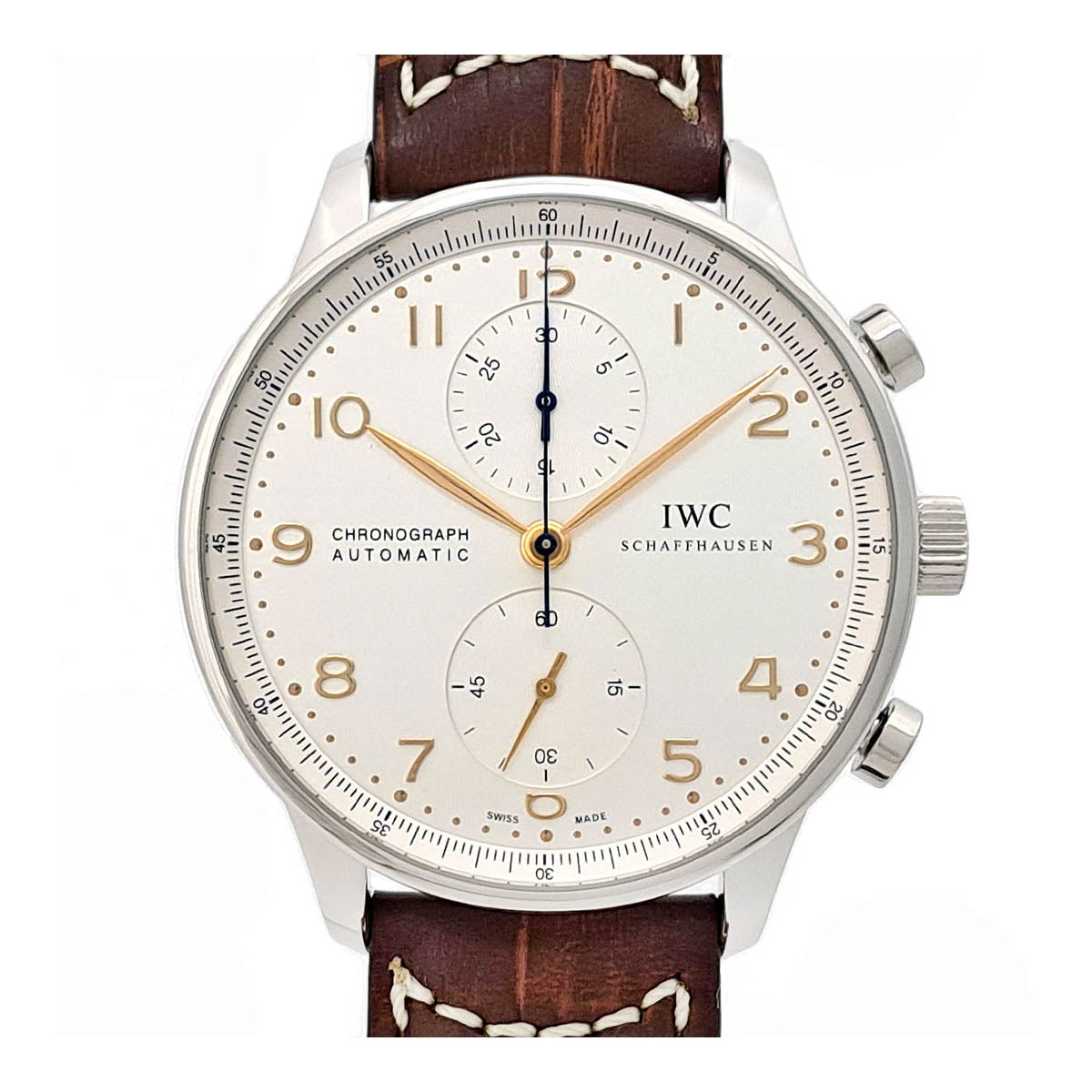 IWC Stainless Steel Leather Automatic Chronograph Watch IW371445